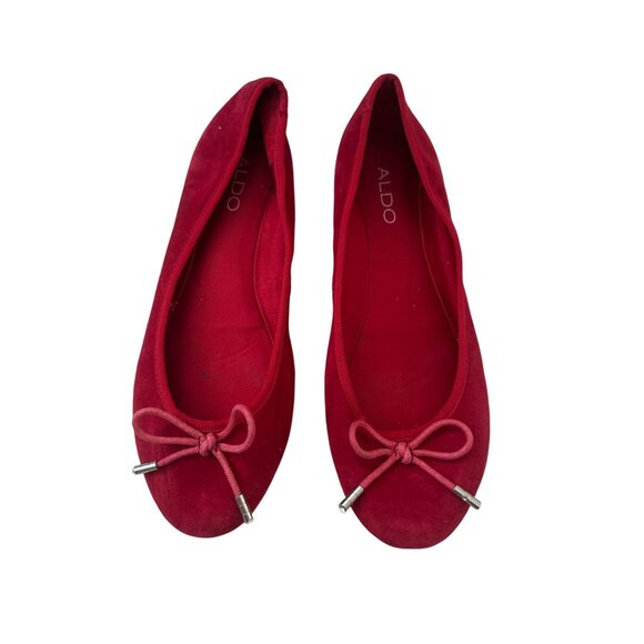 ALDO Red Bow Faux Suede Ballet Flats Size 38 - Picture 1 of 5